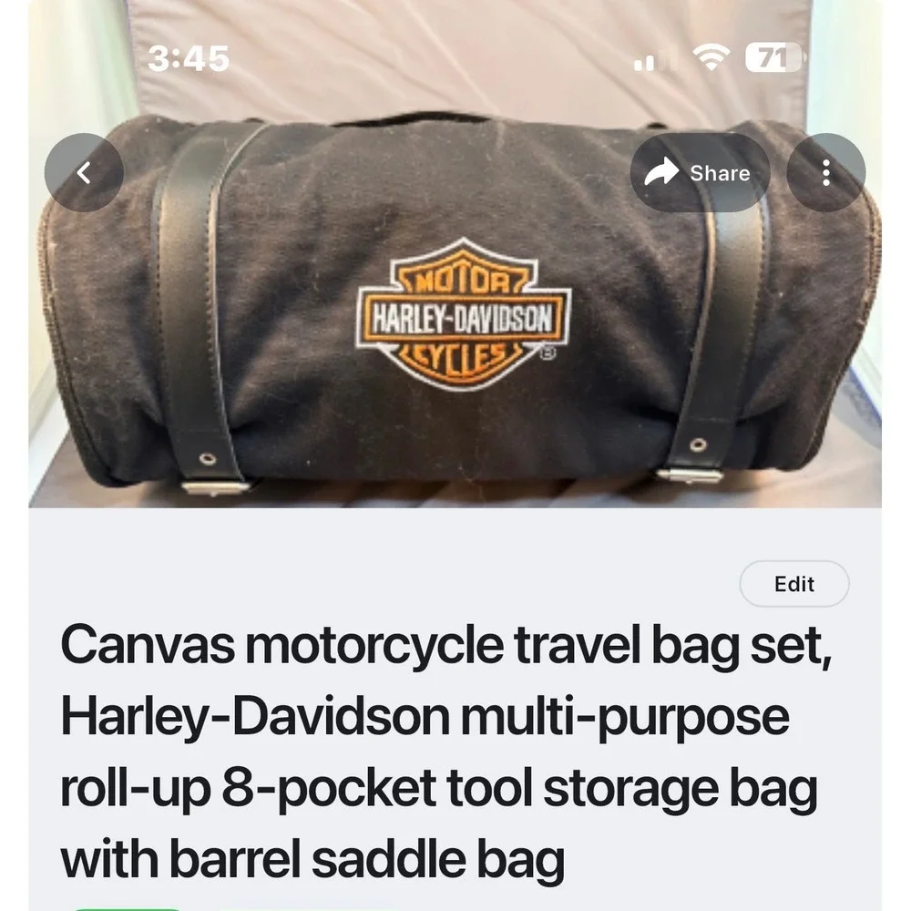 Harley-Davidson Canvas Motorcycle Roll-Up 8-Pocket Tool Travel Barrel Bag B-11